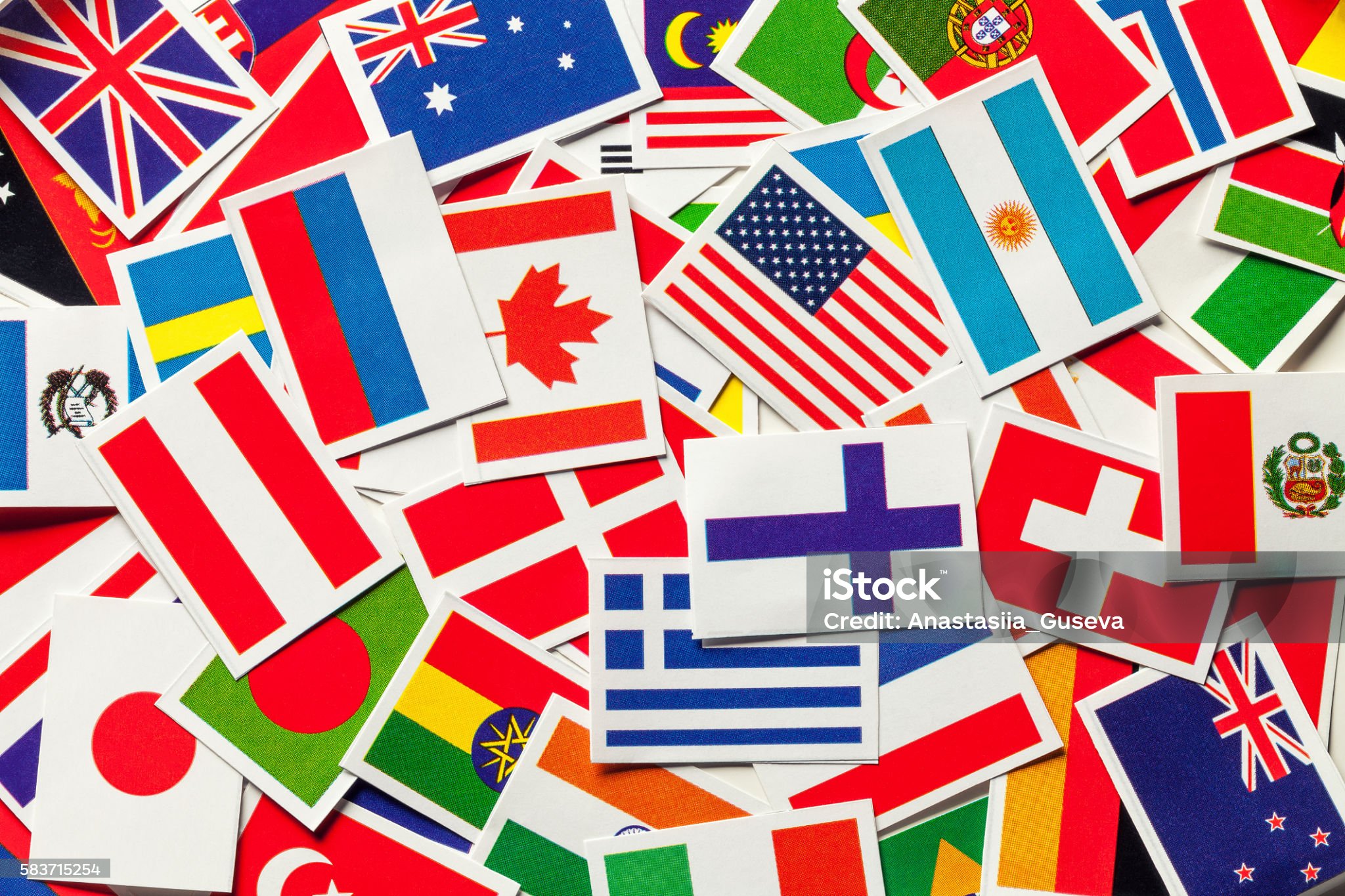 Assorted national flags arranged together
